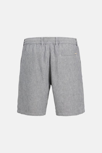 Grijze gemêleerde short van JACK & JONES JEANS INTELLIGENCE met elastische tailleband, riemlussen en een paspelzak, achteraanzicht.