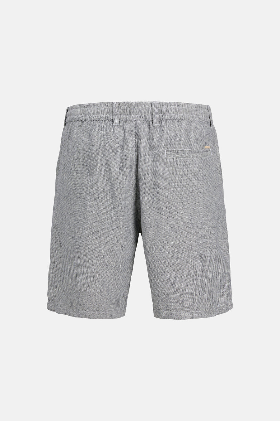 Grijze gemêleerde short van JACK & JONES JEANS INTELLIGENCE met elastische tailleband, riemlussen en een paspelzak, achteraanzicht.