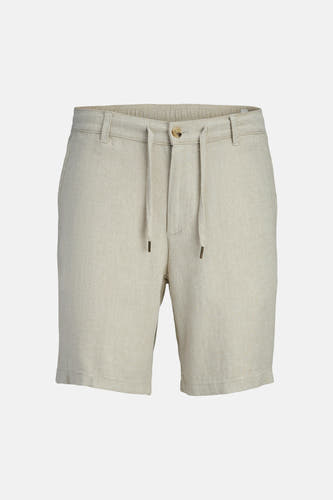 Beige short van JACK & JONES JEANS INTELLIGENCE met visgraatpatroon, trekkoord en knoopsluiting.