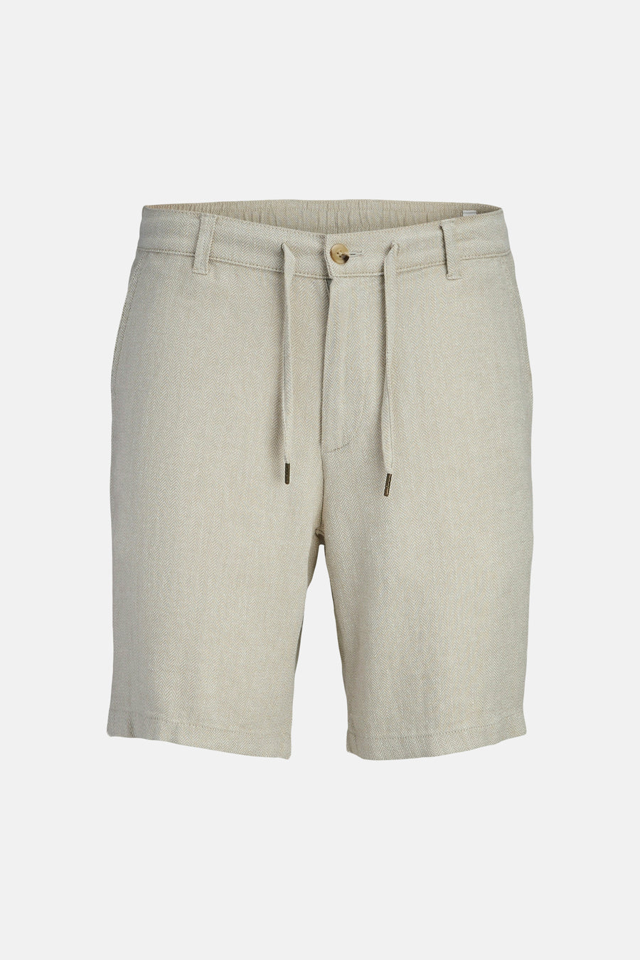Beige short van JACK & JONES JEANS INTELLIGENCE met visgraatpatroon, trekkoord en knoopsluiting.