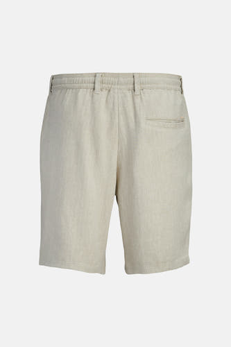 Beige short van JACK & JONES JEANS INTELLIGENCE, met visgraatmotief, elastische tailleband, riemlussen en paspelzak aan de achterkant.