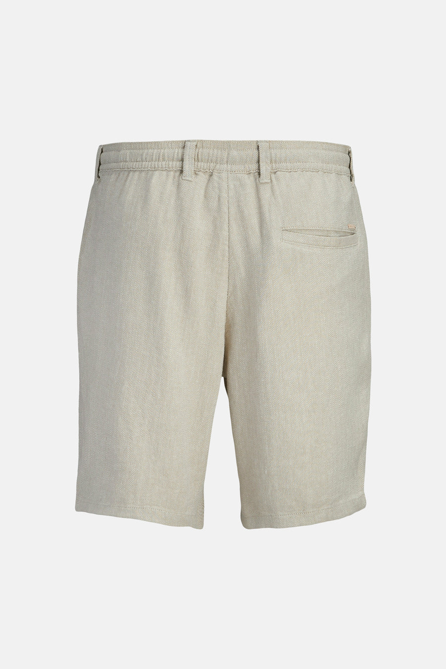 Beige short van JACK & JONES JEANS INTELLIGENCE, met visgraatmotief, elastische tailleband, riemlussen en paspelzak aan de achterkant.