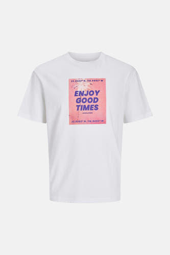 T-shirt blanc à manches courtes d'ORIGINALS BY JACK & JONES, avec une impression rectangulaire sur la partie avant.