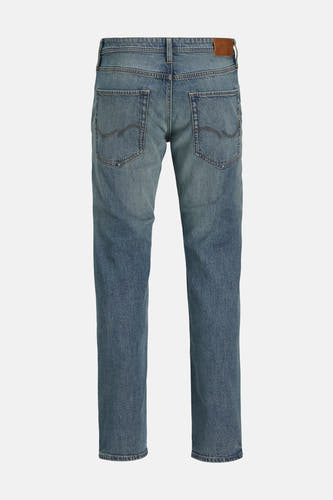 Blauwe tapered jeans van JACK & JONES JEANS INTELLIGENCE, met achterzakken en een leren patch op de tailleband.