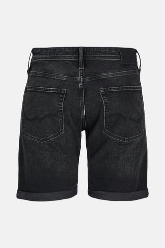 Donkergrijze jeansshort van JACK & JONES JEANS INTELLIGENCE, met achterzakken en omgeslagen pijpen.