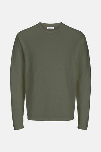 Kaki trui met ronde hals van PREMIUM by JACK & JONES, effen en met lange mouwen.
