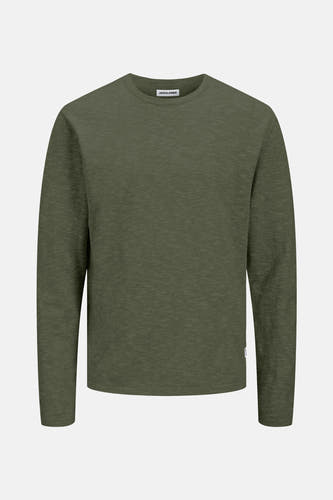 Kaki pull met ronde hals van PREMIUM by JACK & JONES, met lange mouwen en een subtiele textuur.