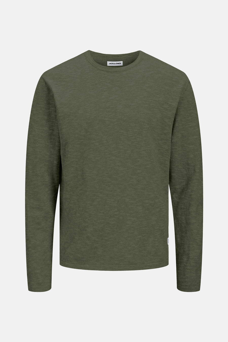 Kaki pull met ronde hals van PREMIUM by JACK & JONES, met lange mouwen en een subtiele textuur.