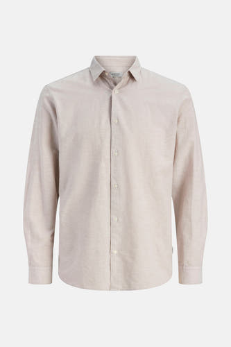 Beige overhemd met lange mouwen van JJREBEL, effen stof en knoopsluiting.