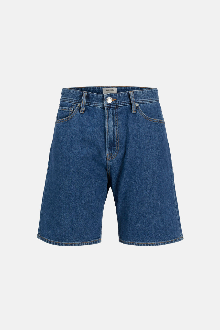 Short en jean bleu moyen de JJREBEL, avec texture denim classique et poches avant.