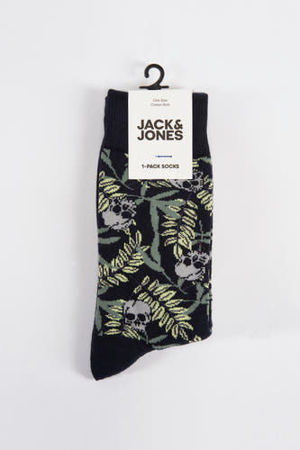 Zwarte sokken van ACCESSORIES BY JACK & JONES, met doodskoppen en een bladmotief.