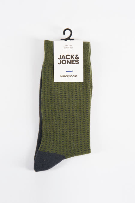 Groene katoenen sokken van Jack & Jones met een donkergrijs patroon en teen.