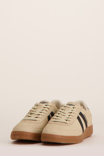 Sneakers beige d'ACCESSORIES BY JACK & JONES, vue arrière avec le logo de la marque sur la semelle.