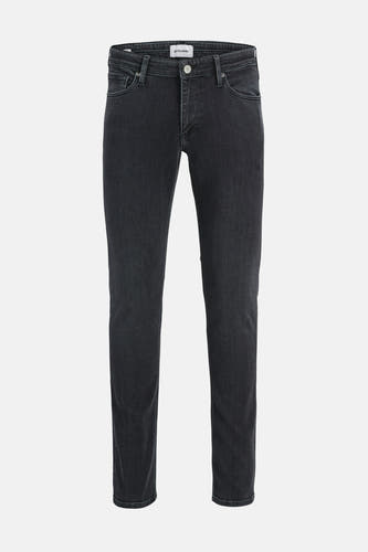 Jeans slim de couleur gris foncé en denim de JACK & JONES JEANS INTELLIGENCE, avec un bouton de marque et des surpiqûres subtiles.
