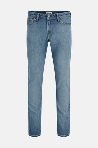 Lichtblauwe denim slim jeans van JACK & JONES, effen kleur en klassieke vijf-pocket styling.