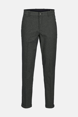 Grijze chino van JACK & JONES JEANS INTELLIGENCE, met een subtiele textuur en omgeslagen broekspijpen.
