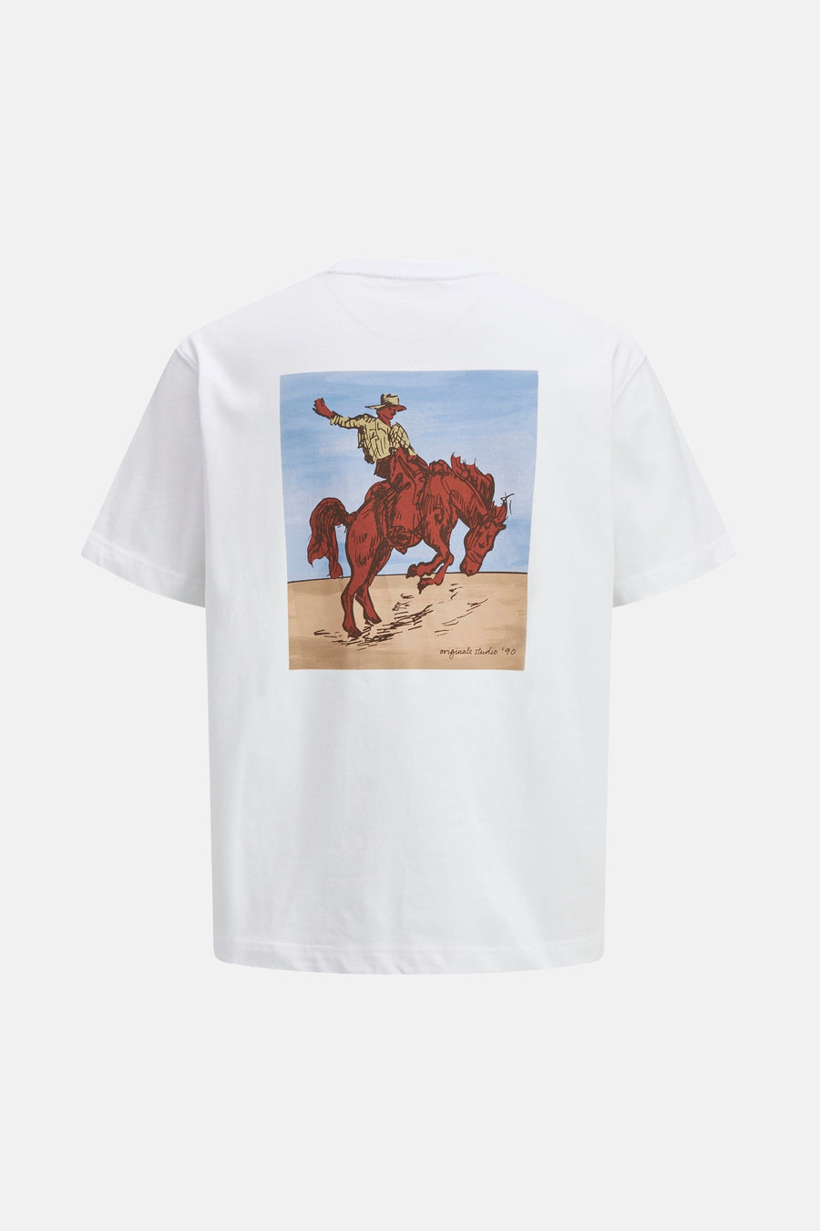 Wit T-shirt met korte mouwen van ORIGINALS BY JACK & JONES, met een vierkante illustratie op de rug.