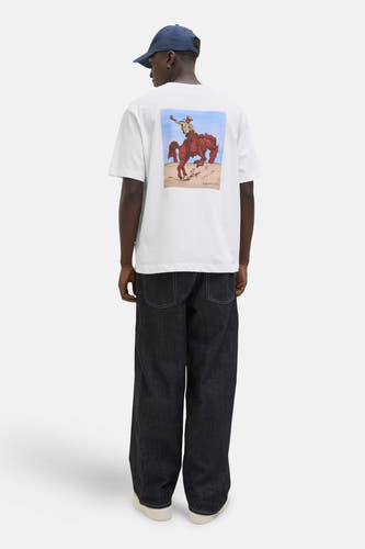 Wit T-shirt met korte mouwen van ORIGINALS BY JACK & JONES, met een afbeelding van een cowboy op een paard op de rug.