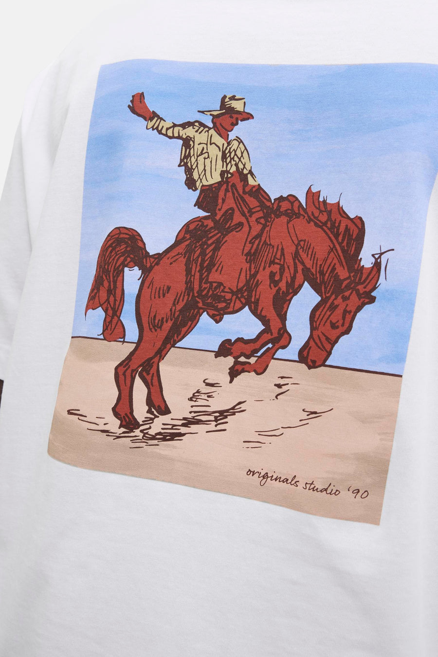 Wit T-shirt met korte mouwen van ORIGINALS BY JACK & JONES, met opdruk van cowboy op een paard.
