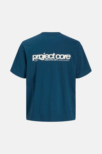 Blauw T-shirt met korte mouwen van CORE BY JACK & JONES, met witte tekstprint op de rug.