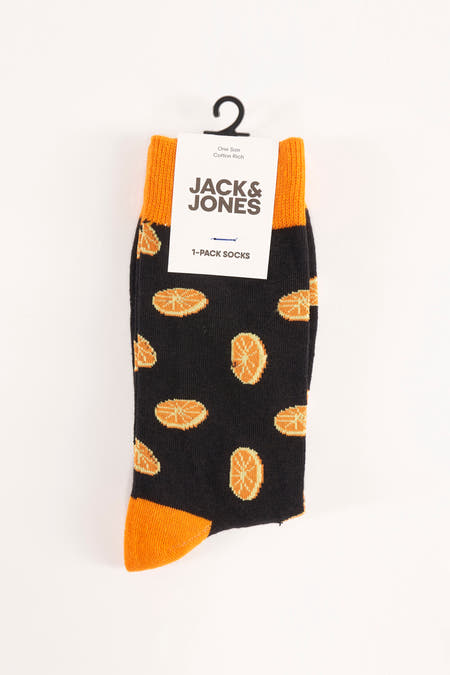 Chaussettes noires d'ACCESSORIES BY JACK & JONES avec un motif de citron vert joyeux et des accents orange.