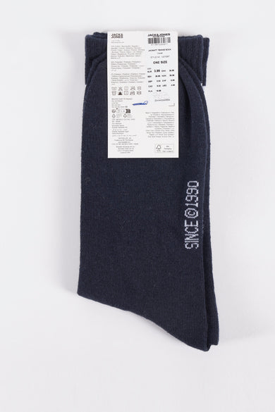 Blauwe Jacmatt tennissokken van ACCESSORIES BY JACK & JONES, met de tekst 'Since ©1990' verticaal.
