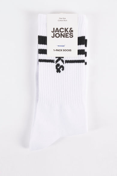 Witte sokken van ACCESSORIES BY JACK & JONES, met zwarte strepen en merklogo.