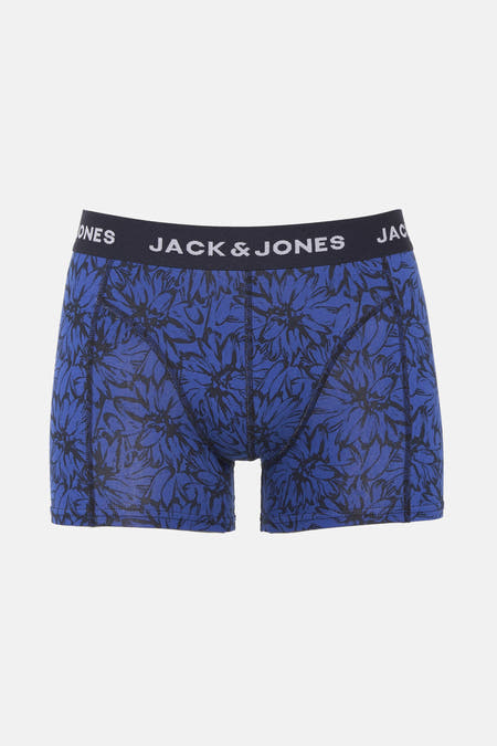 Boxer short bleu d'ACCESSORIES BY JACK & JONES, avec une impression de fleurs noires sur toute la surface.