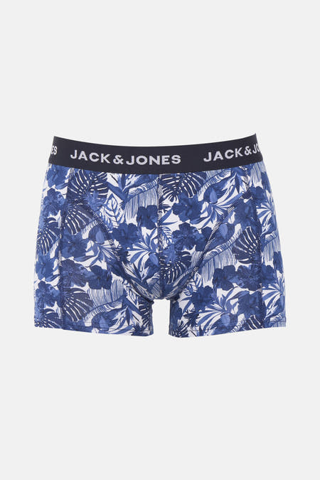 Boxer short bleu d'ACCESSORIES BY JACK & JONES, avec un motif de fleurs blanc et bleu.