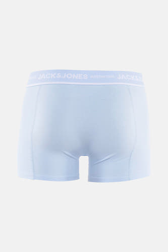 Blauw ondergoed van ACCESSORIES BY JACK & JONES met elastische tailleband met merklogo, gezien van achteren.
