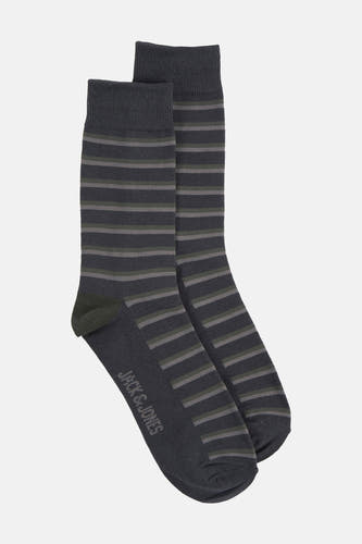 Grijze sokken van ACCESSORIES BY JACK & JONES, gestreept met contrasterende teen en boord.
