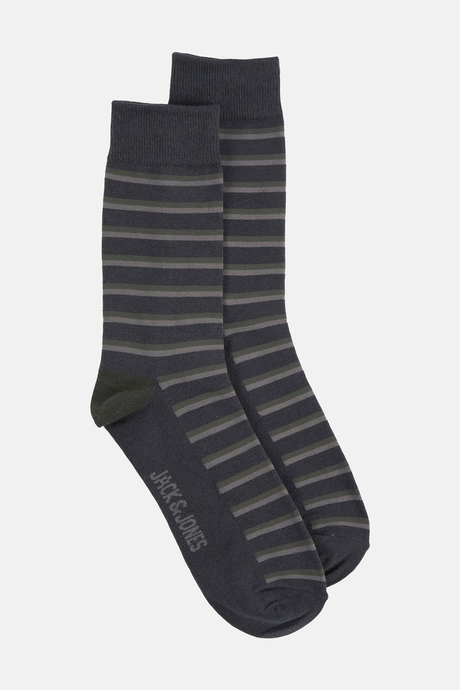 Grijze sokken van ACCESSORIES BY JACK & JONES, gestreept met contrasterende teen en boord.
