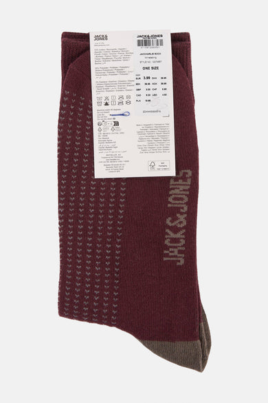 Rode sokken van ACCESSORIES BY JACK & JONES, met een subtiel grijs patroon en een comfortabele boord.
