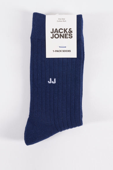 Chaussettes bleues d'ACCESSORIES BY JACK & JONES, avec côtes et impression de logo.