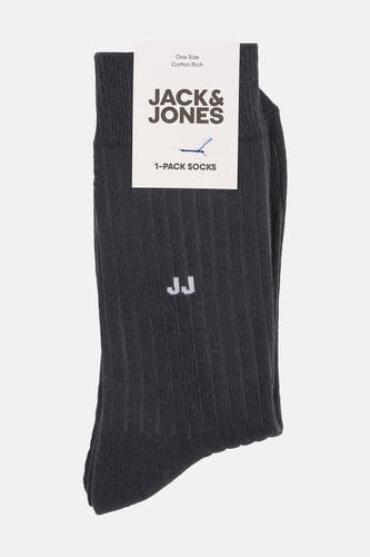 Chaussettes grises de ACCESSORIES BY JACK & JONES, avec des côtes et le nom de la marque en lettres blanches.