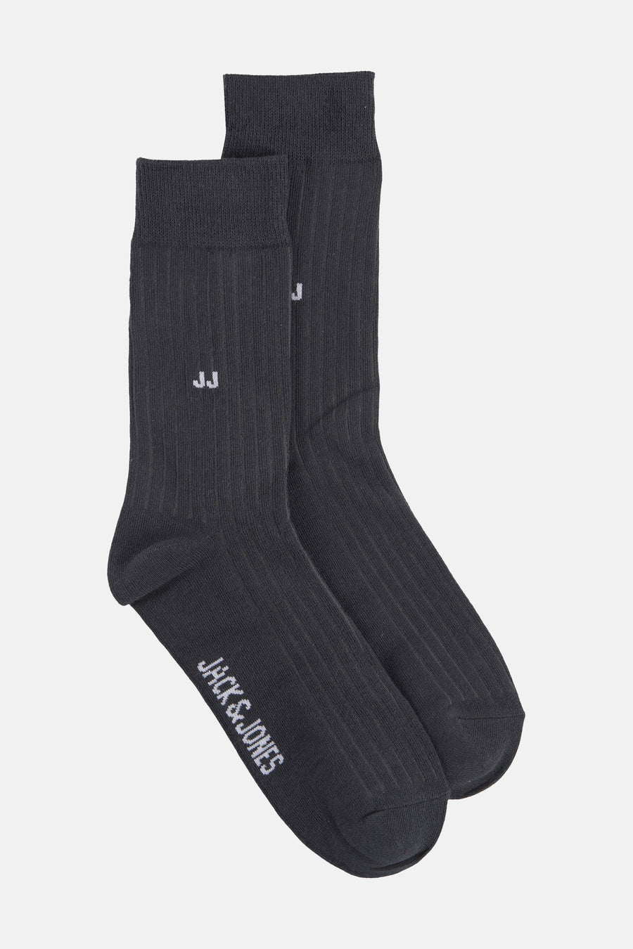 Grijze sokken van ACCESSORIES BY JACK & JONES met verticale ribbels en het logo van het merk.
