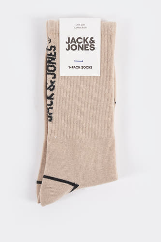 Beige sokken van ACCESSORIES BY JACK & JONES, met zwarte streepdetails en geribbelde textuur.