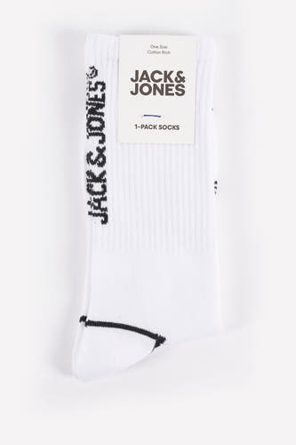 Chaussettes blanches d'ACCESSORIES BY JACK & JONES, avec une bande noire et un détail de logo de marque.