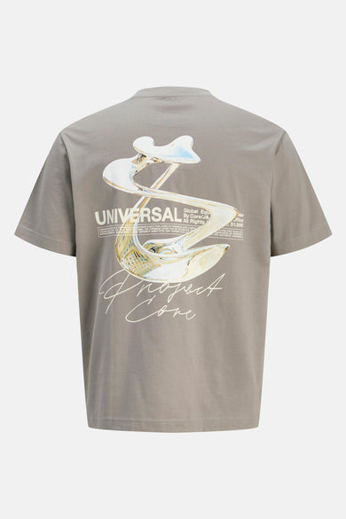Grijs T-shirt met korte mouwen van CORE by JACK & JONES, met abstracte grafische print op de rug.
