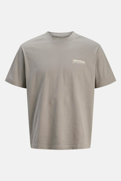 Grijs T-shirt met korte mouwen van CORE BY JACK & JONES, effen en met kleine tekstprint op de borst.