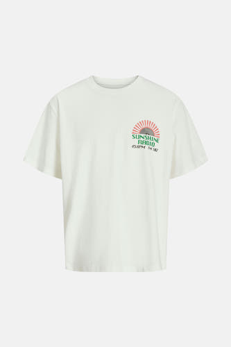 T-shirt blanc à manches courtes de PREMIUM BLUE par JACK & JONES, avec une impression graphique sur le dos.