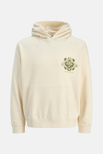 Ecru sweater met capuchon van ORIGINALS BY JACK & JONES, met een opvallende print op de borst en een buidelzak.