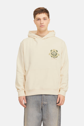 Ecru sweater met kap van ORIGINALS BY JACK & JONES, met een grafisch detail op de borst en een kangoeroezak.