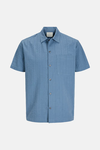 Chemise bleue à manches courtes de PREMIUM BLUE par JACK & JONES, avec un motif de carreaux subtil et une poche po.