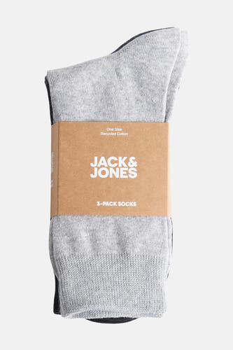 Grijze sokken van gerecycled katoen van ACCESSORIES BY JACK & JONES, verpakt per drie met papieren banderol.