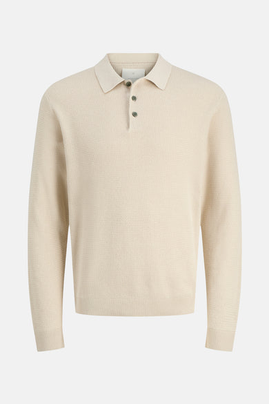 Gilet beige à col V de PREMIUM by JACK & JONES, avec longues manches et fine texture côtelée.