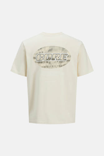 Wit T-shirt met korte mouwen van CORE BY JACK & JONES, met opdruk van de tekst "CORE" in een ovaal design.
