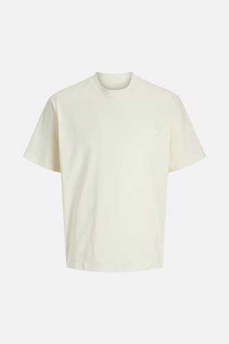 Ecru T-shirt met korte mouwen van CORE BY JACK & JONES, effen en met een klein logo.
