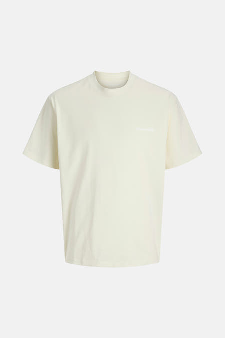 Ecru T-shirt met korte mouwen van CORE BY JACK & JONES, effen en met een klein logo.
