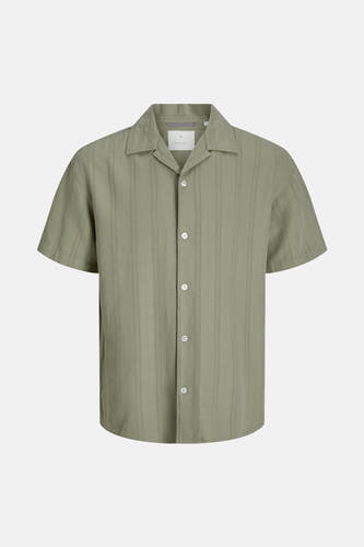 Groen overhemd met korte mouwen van PREMIUM BLUE by JACK & JONES, met verticale strepen.